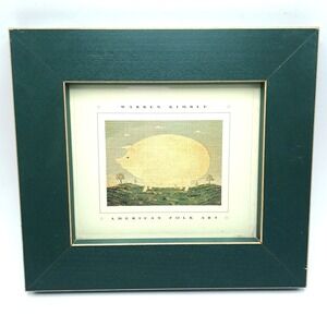 Warren Kimble Folk‎ Art Pig Print Framed 10x9" Green Gold Mat Farmhouse Decor